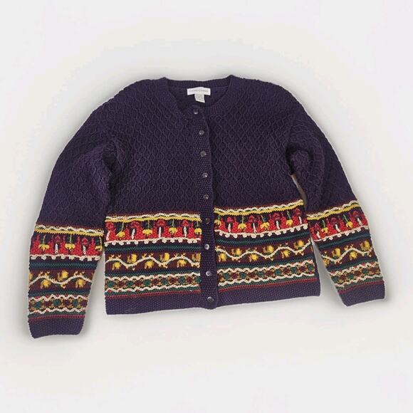 Casual Corner Sweaters - Vintage 90s Chunky Knit Cardigan Sweater Colorful XL Cottagecore Artsy Granny